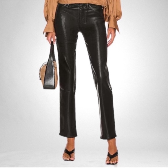 Frame Denim Le Sylvie Straight Croc Print Coated Noir SZ 27
